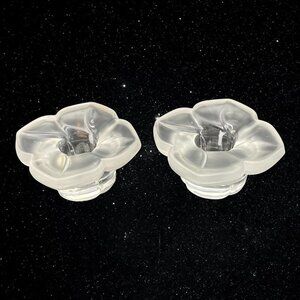 Pair Of J.G. Durand France Frosted Crystal Glass Floral Candle Holders 1”T 3”W